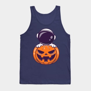 Astronaut With Pumpkin Halloween Cartoon Tank Top